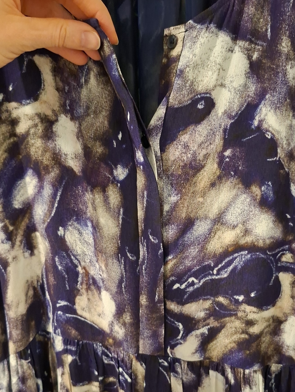 Wilfred Boho Purple Tie-dye/Marble-print "Barossa" Tiered Maxi Dress (US S) - Picture 3 of 9